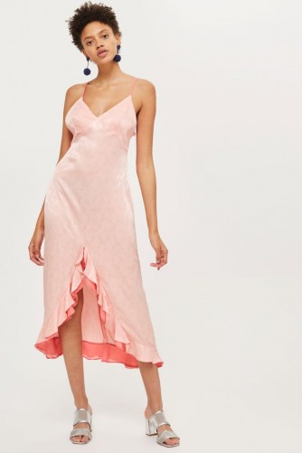 Topshop Jacquard Knot Front Midi Slip Dress ~ peach party dresses ~ cami fashion