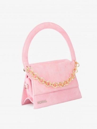 Jacquemus Le Petit Rond Small Bag With Gold Chain / pastel pink top handle bags - flipped