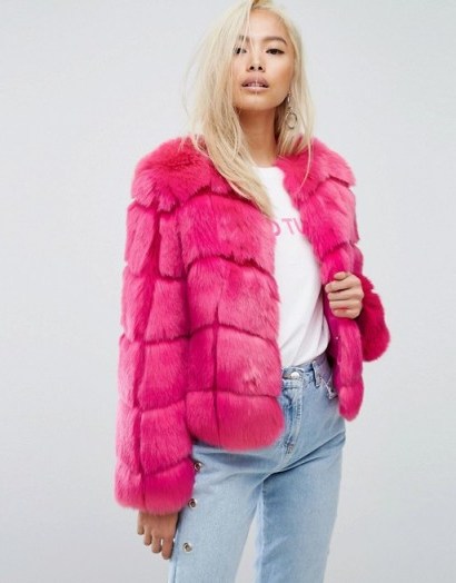 Jakke Cropped Faux Fur Panelled Coat – rose pink coats – winter luxe – glamorous jackets - flipped