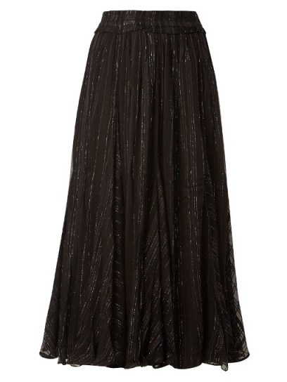 DODO BAR OR Jamie ruffle-trimmed striped chiffon skirt ~ black metallic thread midi skirts - flipped