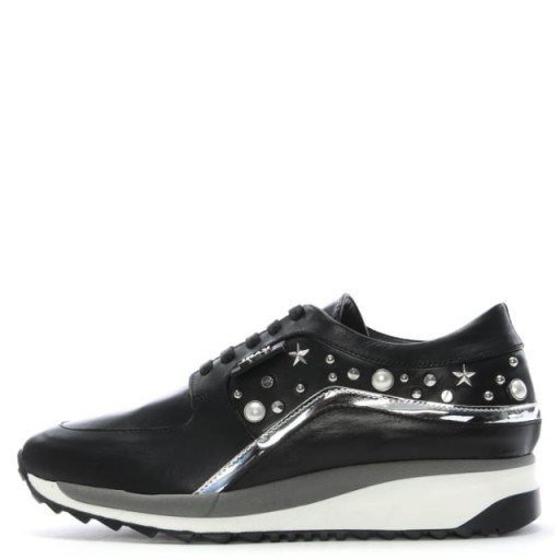 KARL LAGERFELD Celestia Runner Black Leather Trainers | embellished sneakers - flipped