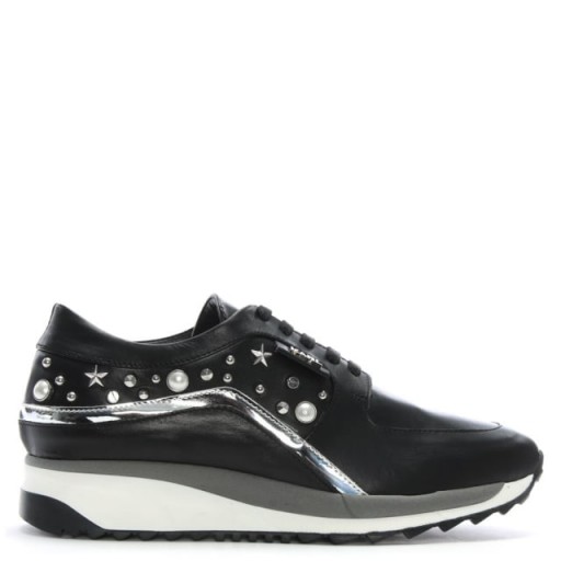 KARL LAGERFELD Celestia Runner Black Leather Trainers | embellished sneakers