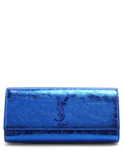 SAINT LAURENT Kate leather clutch ~ metallic blue evening bags
