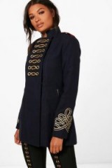 boohoo Kelly Boutique Wool Admiral Military Coat – navy-blue high collar jackets