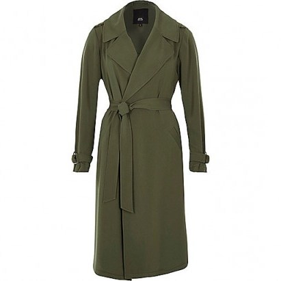 RIVER ISLAND Khaki green belted duster trench coat - flipped