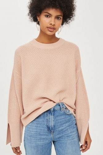 Topshop Knitted Wide Sleeve Top | nude jumpers | knitwear - flipped
