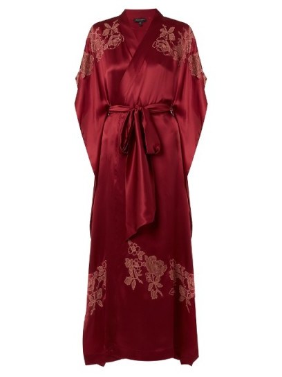 CARINE GILSON Lace-appliqué silk-satin kimono ~ red robes ~ luxury nightwear ~ long kimonos - flipped