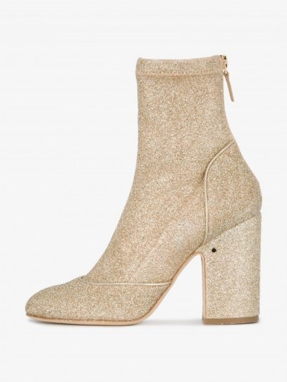 Laurence Dacade Melody 100 Glitter Boots / metallic gold stretch-knit ankle boot - flipped