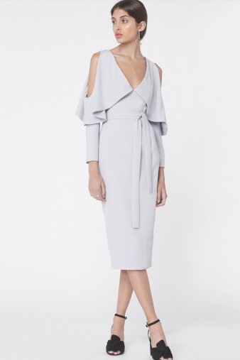 lavish alice Drop Sleeve Midi Dress in Dove Grey #dresses #evening #tailored