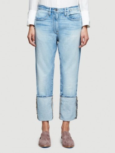 FRAME le oversized cuff jean white sands | cuffed denim jeans - flipped