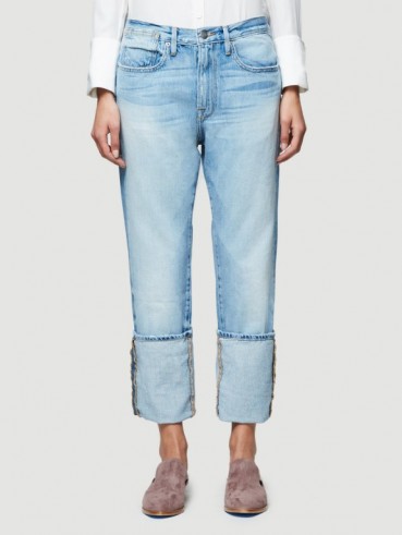 FRAME le oversized cuff jean white sands | cuffed denim jeans