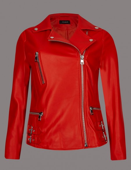 AUTOGRAPH Leather Biker Coat / poppy red jackets / Marks and Spencer clothing