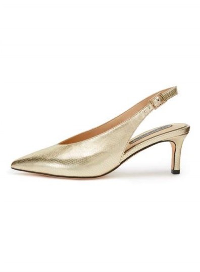 MISS SELFRIDGE LEVI Gold Kitten Heel Court Shoes - flipped