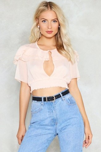 Nasty Gal Life is Short and Time is Swift Ruffle Crop Top – pink ruffled tops - flipped