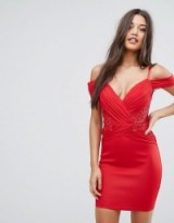 Lipsy Ruched Cold Shoulder Bodycon Dress – red party dresses #2