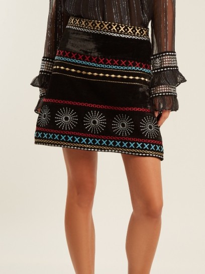 DODO BAR OR Liya embroidered velvet mini skirt