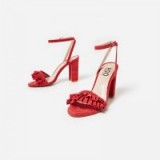 EGO Macey Frill Detail Block Heel In Coral Faux Suede