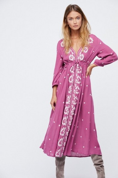 FREE PEOPLE Embroidered Fable Dress ~ pink boho style dresses - flipped