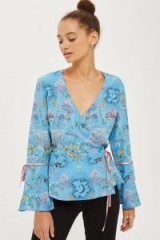 Topshop Magical Leopard Print Wrap Blouse – blue printed blouses