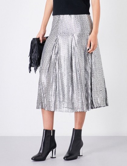 MAJE Jaly sequinned midi skirt ~ silver metallic skirts - flipped