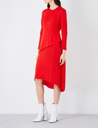 MAJE Remania panelled satin dress – red dresses - flipped