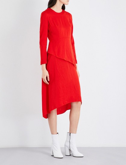 MAJE Remania panelled satin dress – red dresses