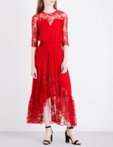 MAJE Ritema floral-panel chiffon and lace maxi dress – red occasion dresses