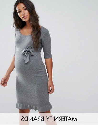 Mamalicious Knitted Dress With Pleat Detail Hem ~ grey knit maternity dresses - flipped