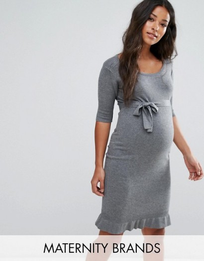 Mamalicious Knitted Dress With Pleat Detail Hem ~ grey knit maternity dresses