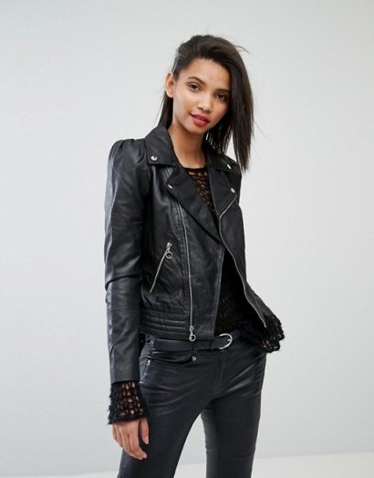 Mango Minimal Biker Jacket ~ black faux leather jackets - flipped