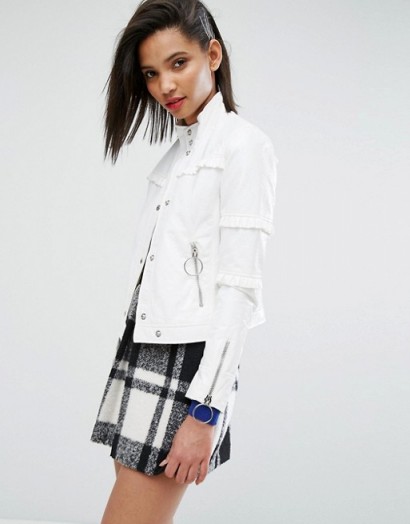 Mango Ring Pull And Ruffle Detail Jacket ~ white faux leather jackets