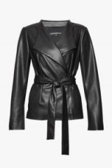 French Connection MARGARETTE FAUX LEATHER WRAP OVER JACKET / stylish black belted jackets