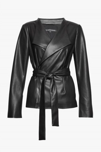 French Connection MARGARETTE FAUX LEATHER WRAP OVER JACKET / stylish black belted jackets - flipped