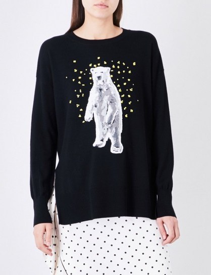 MARKUS LUPFER Polar Bear sequin-embellished merino wool jumper | black side slit jumpers | knitwear - flipped
