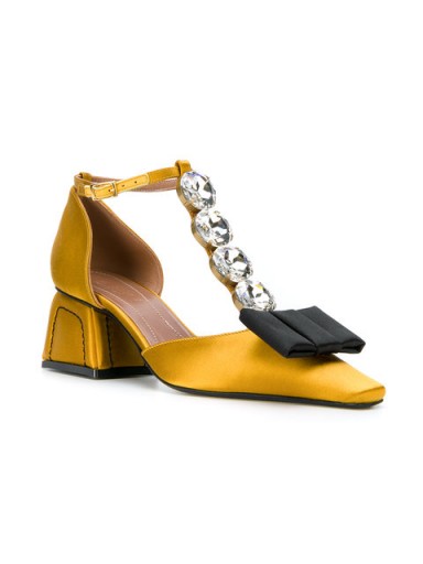 MARNI sculptural T-bar crystal pumps ~ yellow silk shoes ~ beautiful Italian footwear