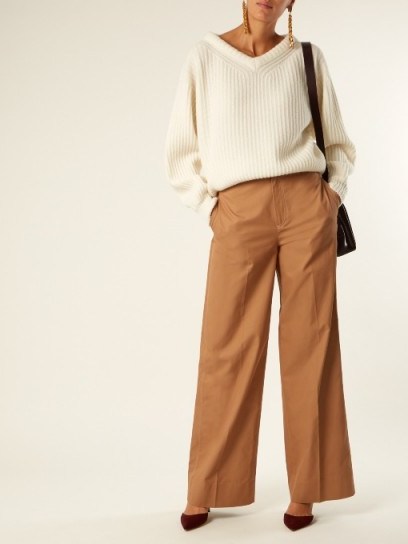 ELIZABETH AND JAMES Maslin high-rise wide-leg cotton trousers | camel-brown pants - flipped