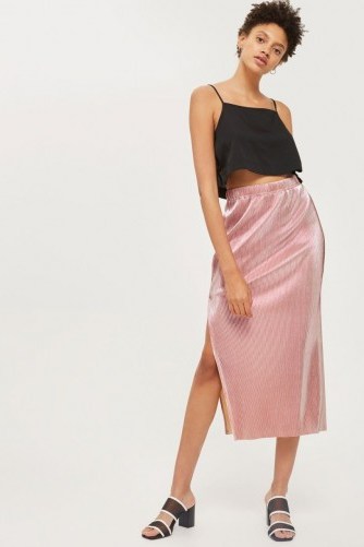 Topshop Mermaid Plisse Midi Skirt ~ pink side slit skirts - flipped