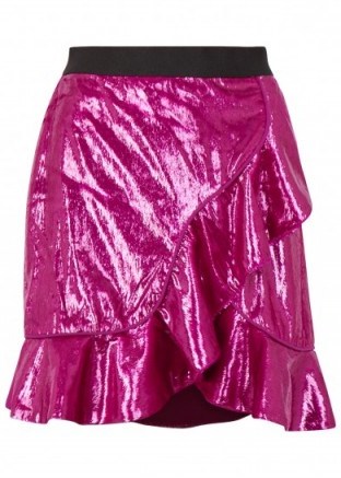 SELF-PORTRAIT Metallic pink ruffle-trimmed skirt ~ ruffled skirts - flipped