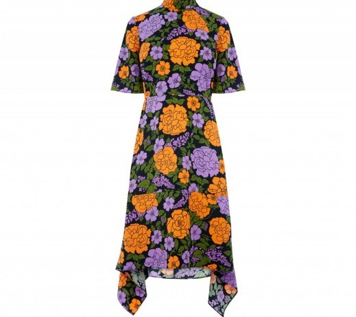 Warehouse MICA CARNATION OPEN BACK DRESS / floral asymmetric hem dresses - flipped