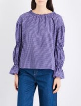 MIH JEANS Bubble gingham cotton-blend top | violet-blue check print tops