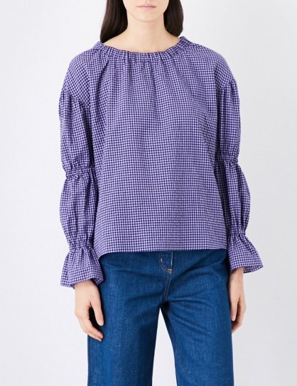 MIH JEANS Bubble gingham cotton-blend top | violet-blue check print tops - flipped