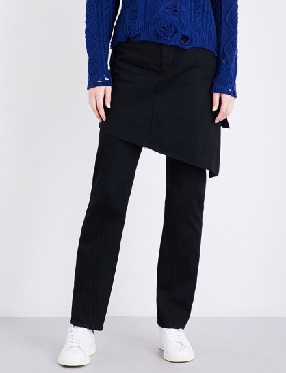 MIHARAYASUHIRO Asymmetric skirt-panel straight high-rise jeans