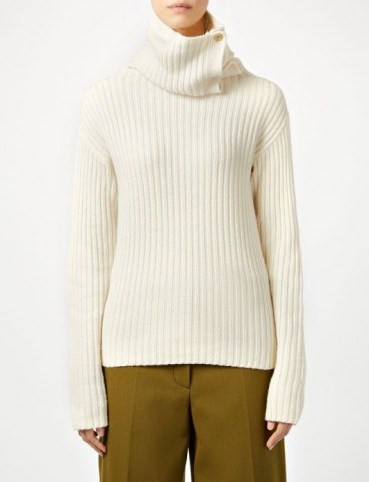 JOSEPH Military Knit High Neck Sweater / ecru ribbed sweaters / neutral jumpers / knitwear - flipped
