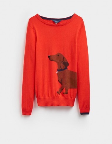 JOULES MIRANDA INTARSIA JUMPER SOFT RED DACHSHUND / cute sausage dog jumpers / dogs on knitwear - flipped