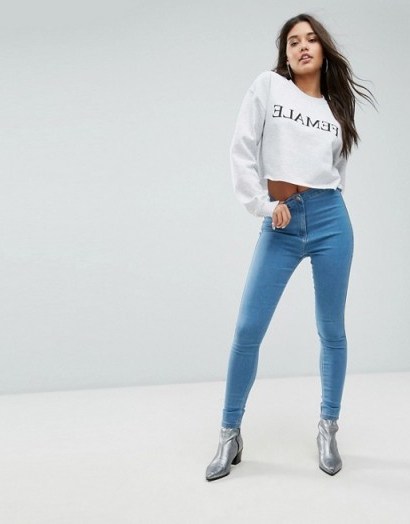 Missguided Female Cropped Sweater | grey slogan sweatshirts - flipped