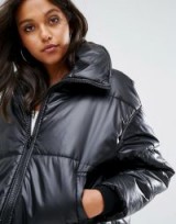 Missguided High Shine Cropped Padded Jacket | black casual winter jackets