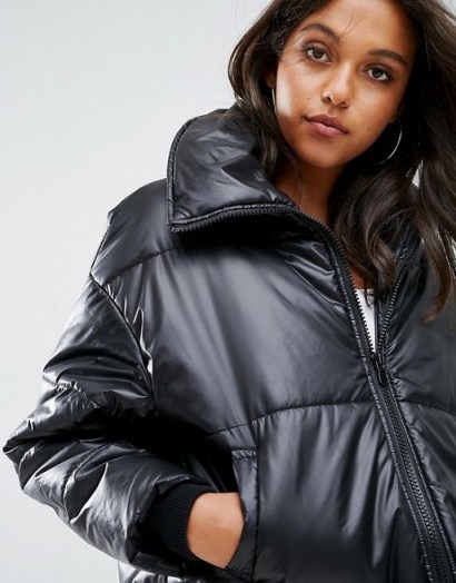 Missguided High Shine Cropped Padded Jacket | black casual winter jackets - flipped