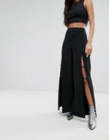 Missguided High Waisted Wide Leg Ring Detail Trouser | black front slit trousers