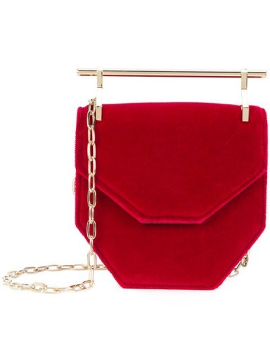M2MALLETIER top-bar geometric shoulder bag / small red velvet handbags / contemporary style bags - flipped