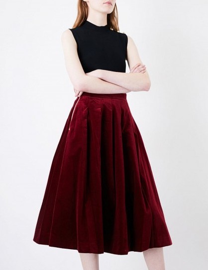 MO&CO. High-rise cotton-velvet skirt | red A-line skirts - flipped